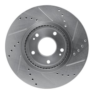 Hyundai Santa Fe Brake Rotor (1) - Front Left - R1 Concepts - Drilled & Slotted - Silver - `07-`09
